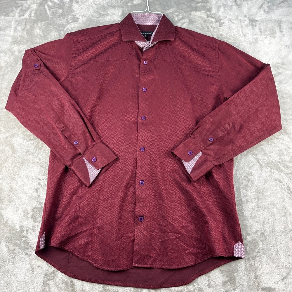 Bogosse Button-Down Mens 5 Long Sleeve Burgundy Geometric Jacquard EUC